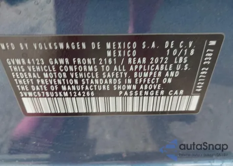 2019 Volkswagen Jetta 1.4T R-Line/1.4T S/1.4T Se z USA, uszkodzony, nr VIN 3VWC57BU3KM124266